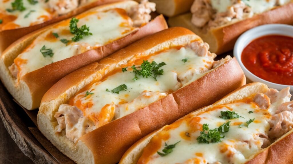 Chicken Alfredo Garlic Bread Boats