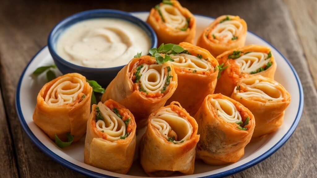 Chicken Alfredo Pasta Egg Rolls
