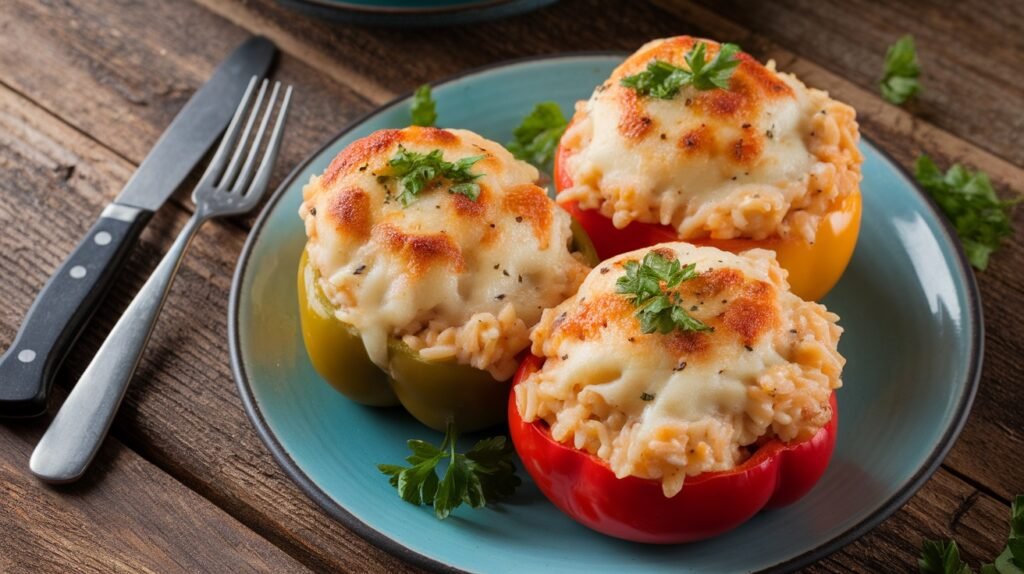 Chicken Alfredo Rice-Stuffed Peppers