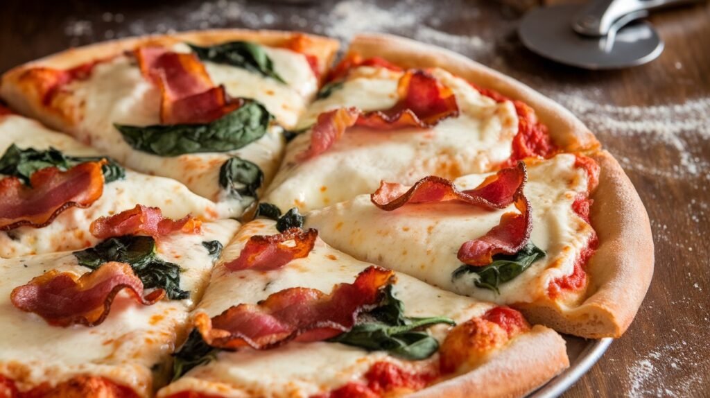 Chicken Bacon Spinach Alfredo Pizza
