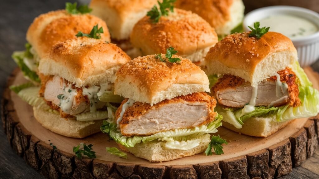 Chicken Caesar Sliders with Parmesan Crust