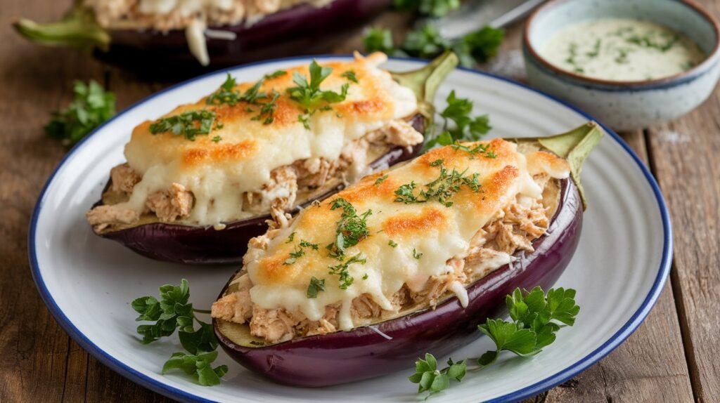 Chicken Caesar Stuffed Eggplants