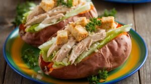 Chicken Caesar Stuffed Sweet Potatoes