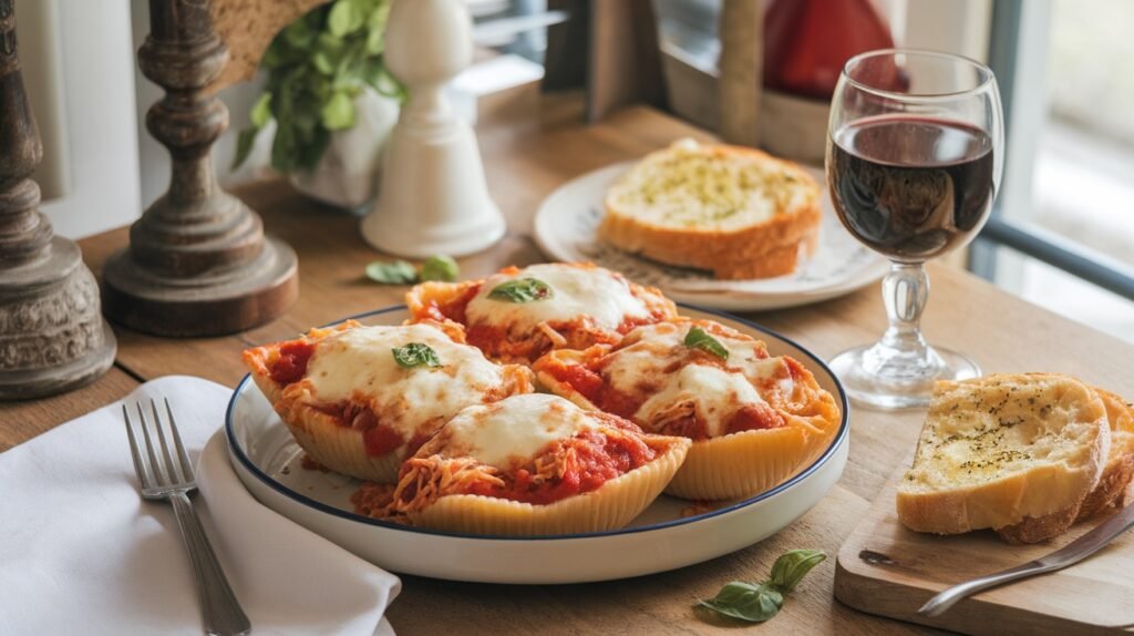 Chicken Parmesan Cheesy Pasta Boats
