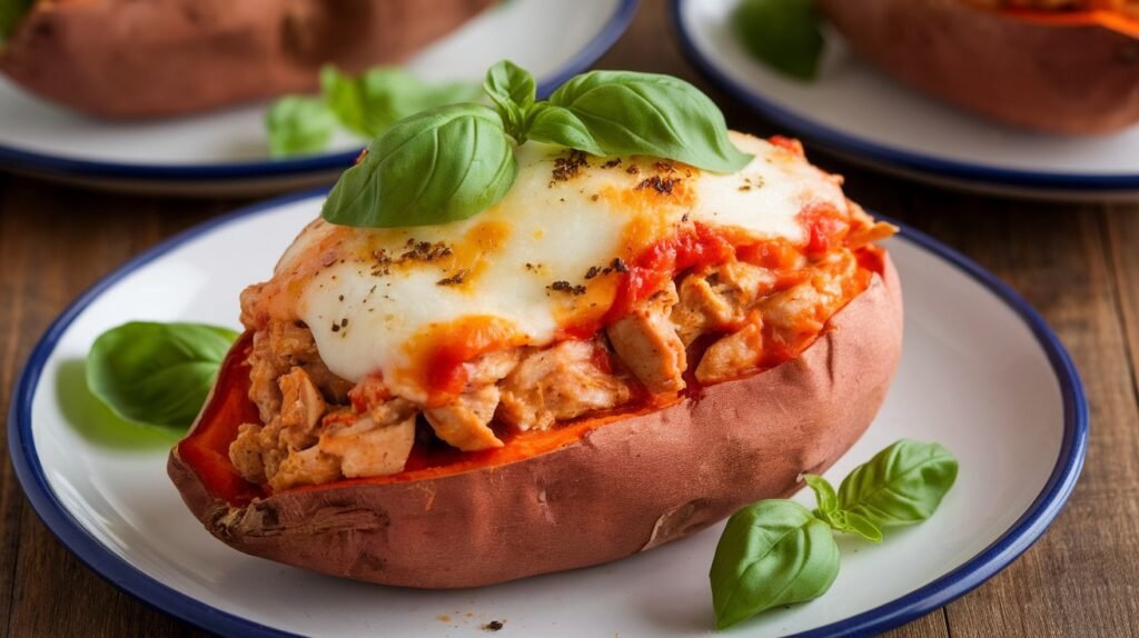 Chicken Parmesan Stuffed Sweet Potatoes