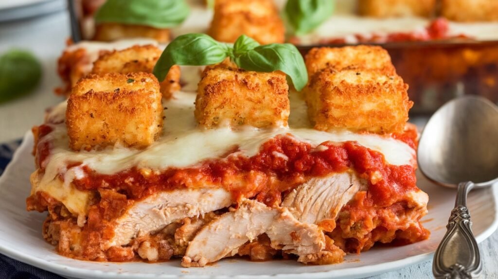 Chicken Parmesan Tater Tot Casserole