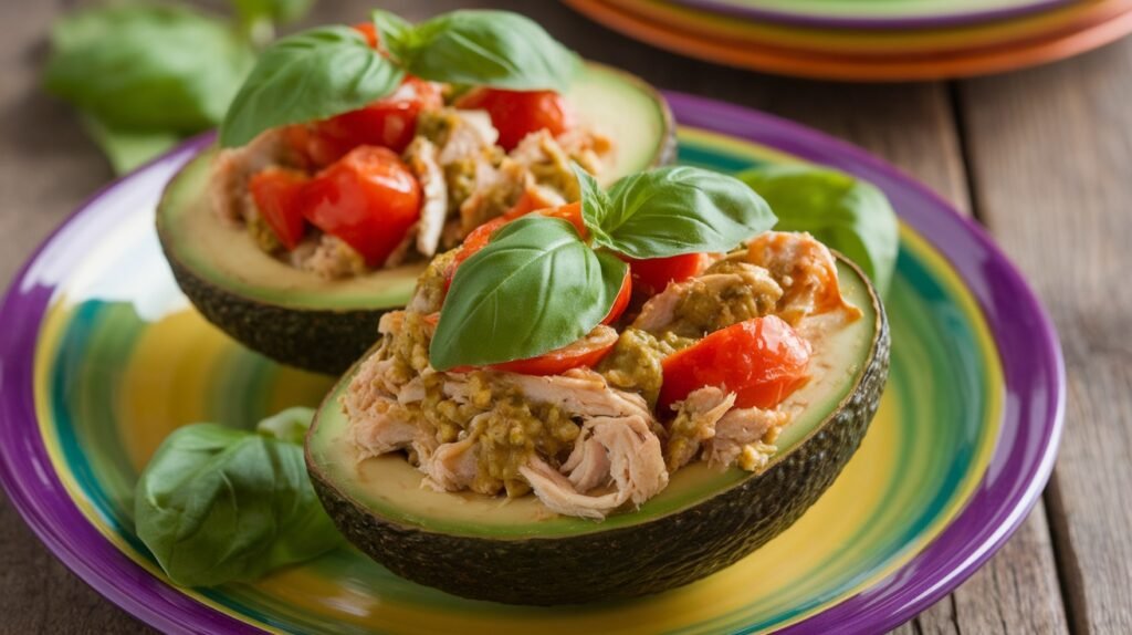 Chicken Pesto Stuffed Avocados