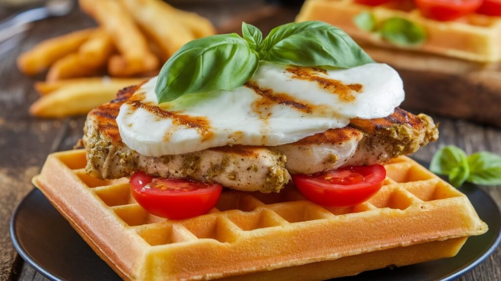 Chicken Pesto Waffle Sandwiches