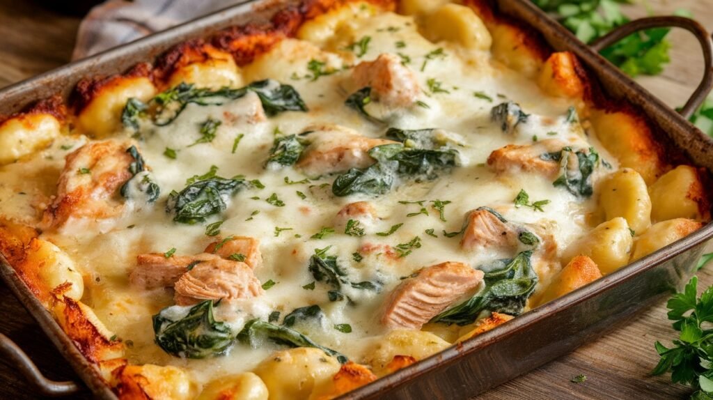 Chicken Spinach Alfredo Gnocchi Bake
