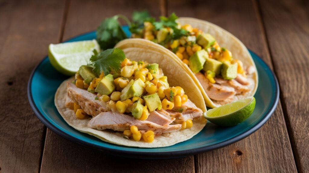 Avocado Corn Salsa Chicken Tacos