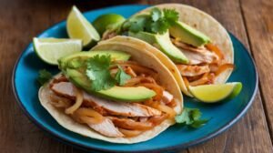 Caramelized Onion Avocado Chicken Tacos