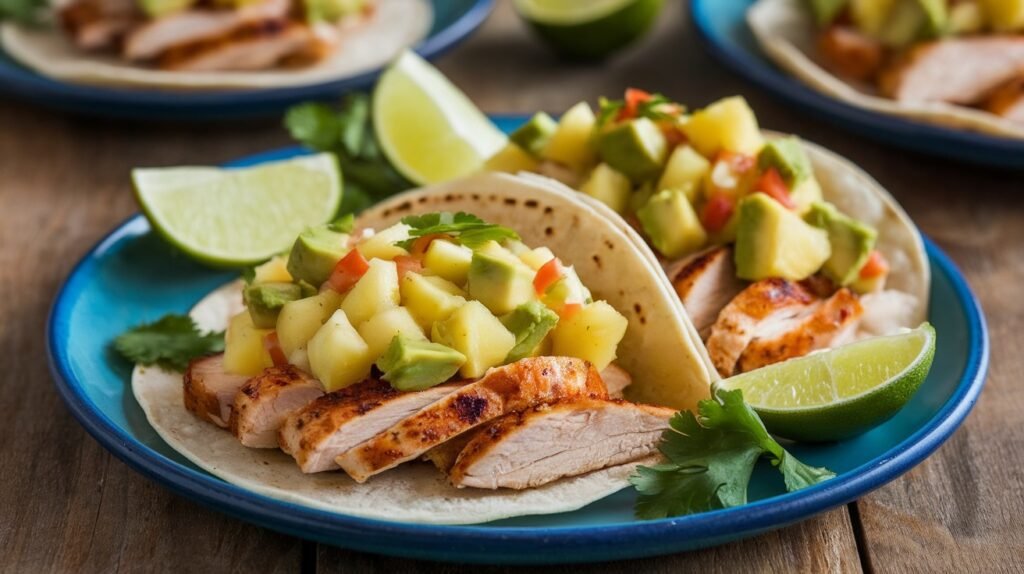 Pineapple Avocado Salsa Chicken Tacos