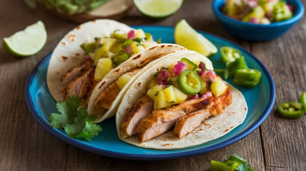 Spicy Jalapeño Pineapple Chicken Tacos