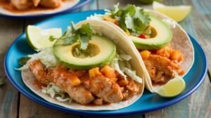 Spicy Peach Glazed Chicken Tacos