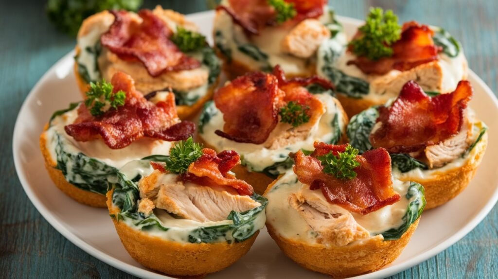 Chicken and Bacon Spinach Alfredo Cups