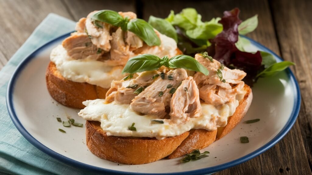 Chicken and Basil Alfredo Toast Melts