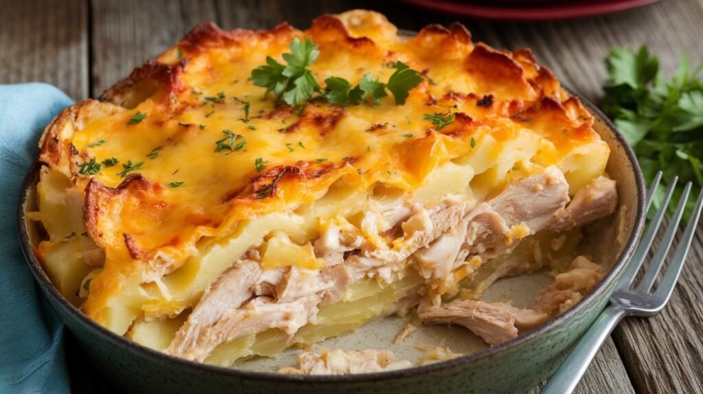 Chicken and Cheddar Scalloped Potato Bake