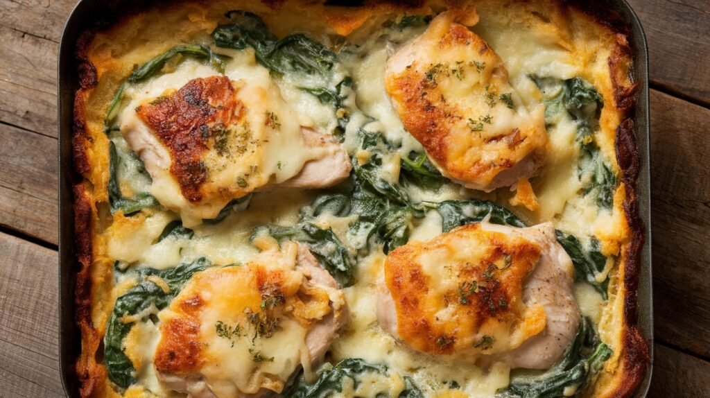 Chicken and Creamed Spinach Gratin