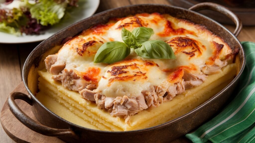 Chicken and Mozzarella Polenta Bake