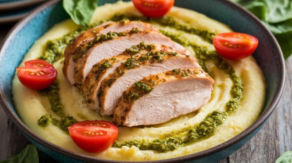 Chicken and Pesto Polenta Bowls