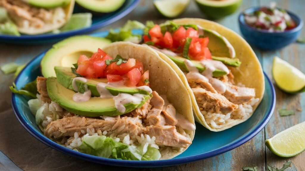 Creamy Cilantro Chicken and Rice Tacos