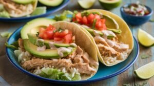Creamy Cilantro Chicken and Rice Tacos
