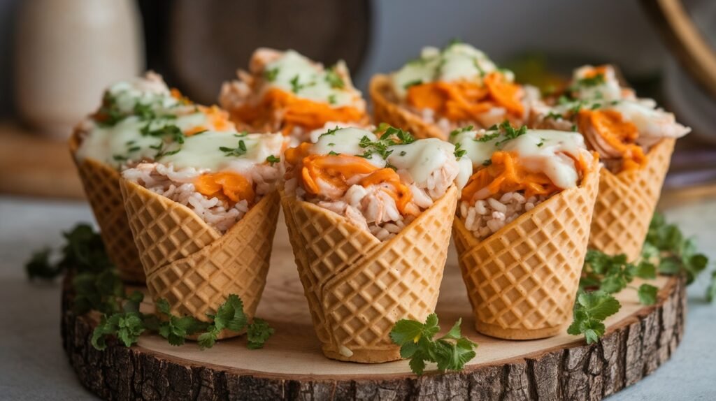 Chicken and Rice Waffle Cones