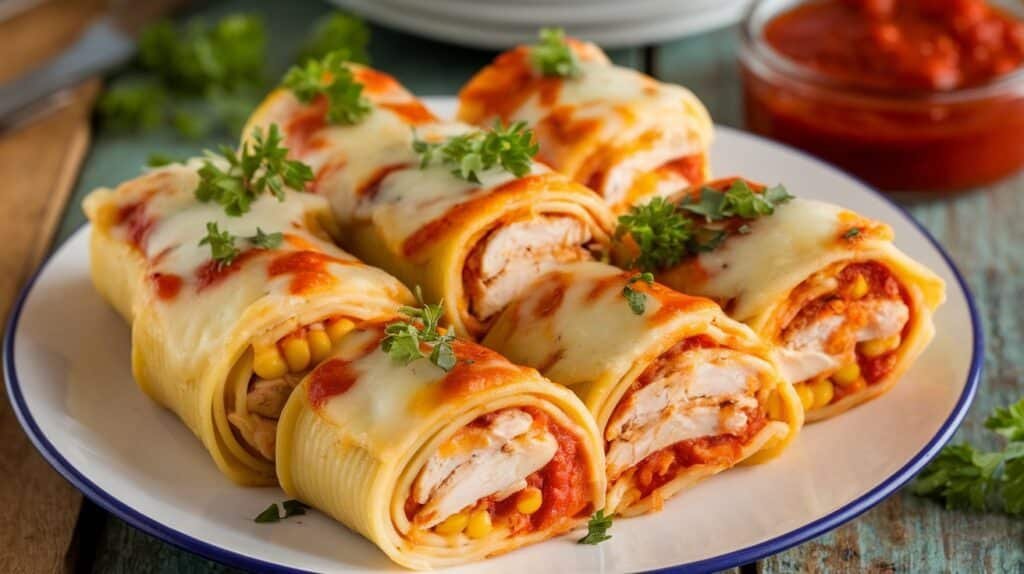 Chicken and Roasted Corn Pasta Rolls
