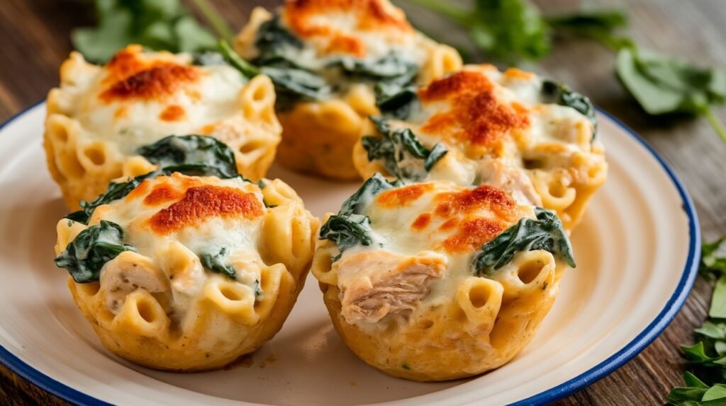 Chicken and Spinach Alfredo Pasta Cups