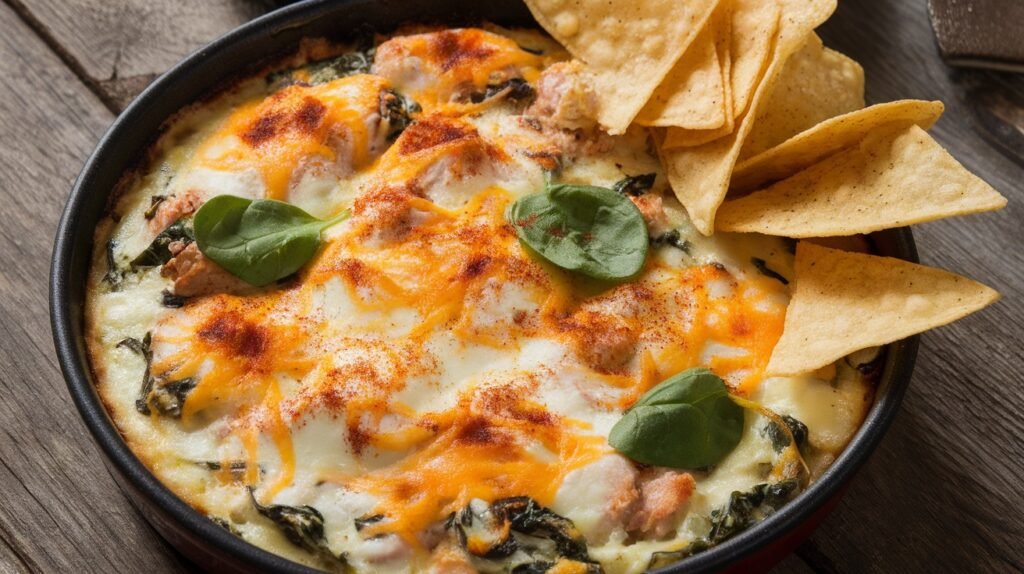 Chicken and Spinach White Queso Bake