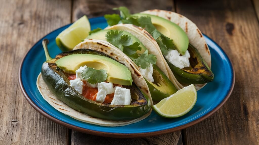 Grilled Poblano and Feta Tacos