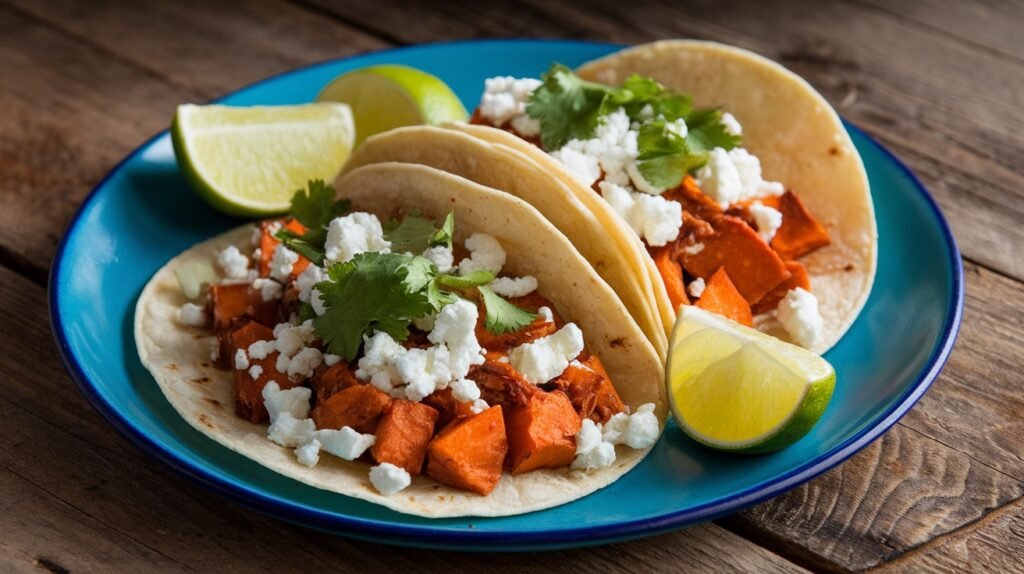 Harissa Sweet Potato and Feta Tacos