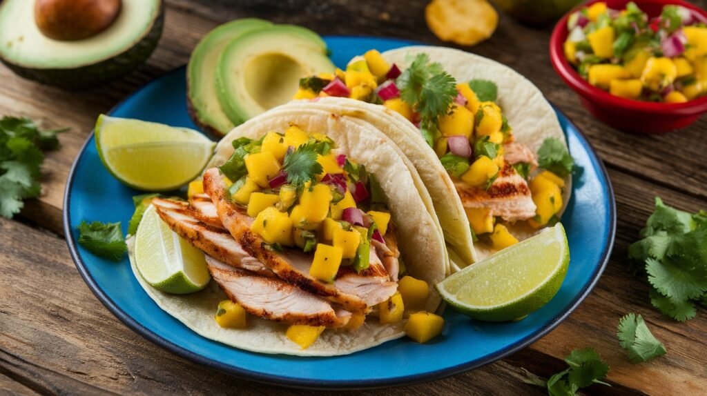 Sweet Mango Cilantro Chicken Tacos