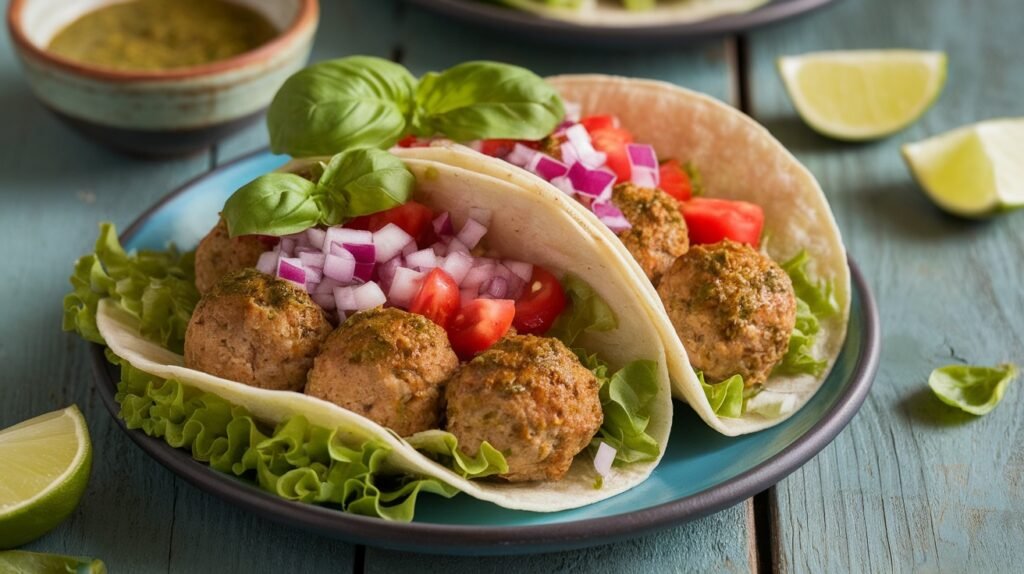 Pesto Turkey Meatball Tacos