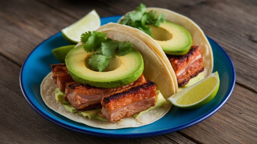 Grilled Pork Belly and Avocado Tacos
