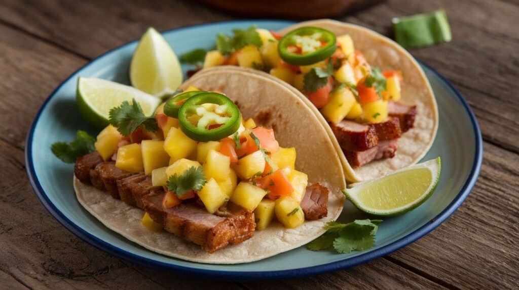 Pineapple Mango Pork Belly Tacos