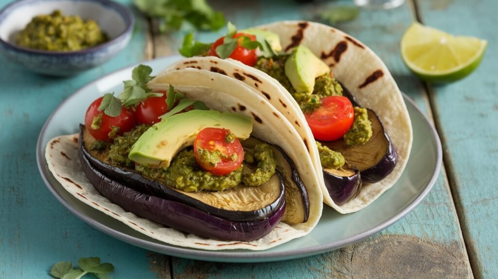 Roasted Eggplant and Pesto Tacos