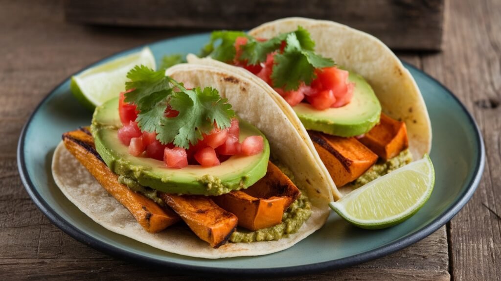 Roasted Sweet Potato and Pesto Tacos