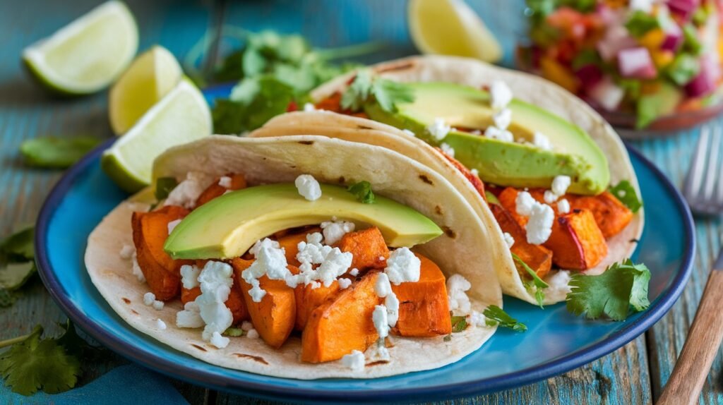 Roasted Sweet Potato and Feta Tacos