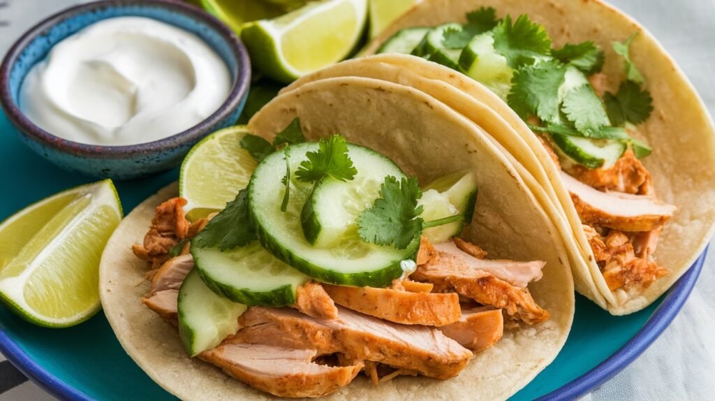 Smashed Cucumber Chicken Tacos