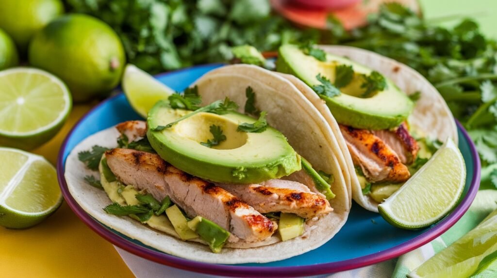 Avocado Lime Cilantro Chicken Tacos