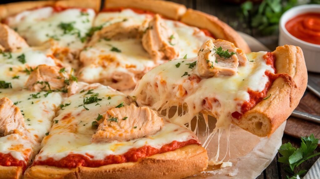 Chicken Alfredo Breadstick Pizza