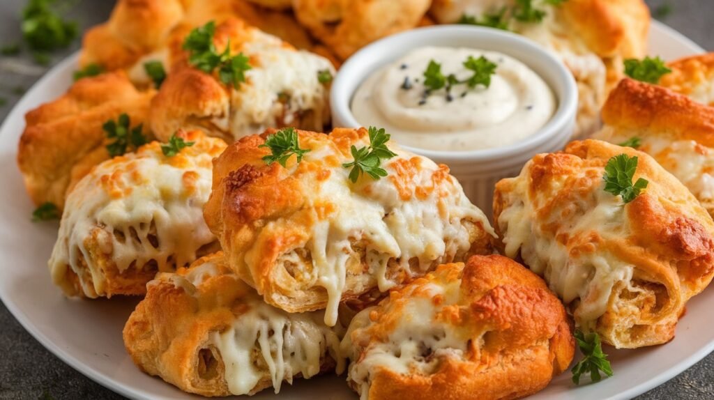Chicken Alfredo Crescent Pizza Wheels