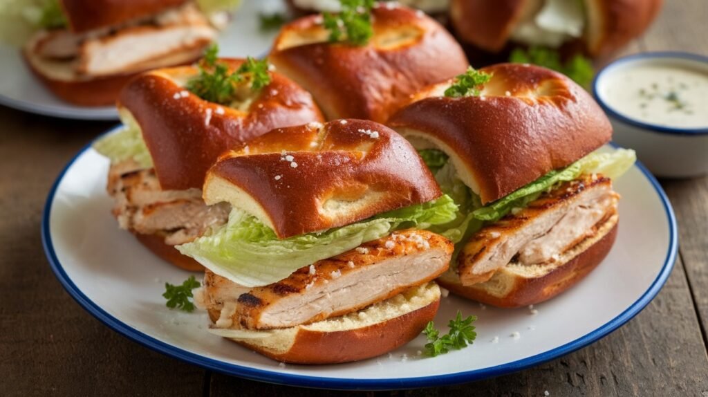 Chicken Caesar Pretzel Sliders