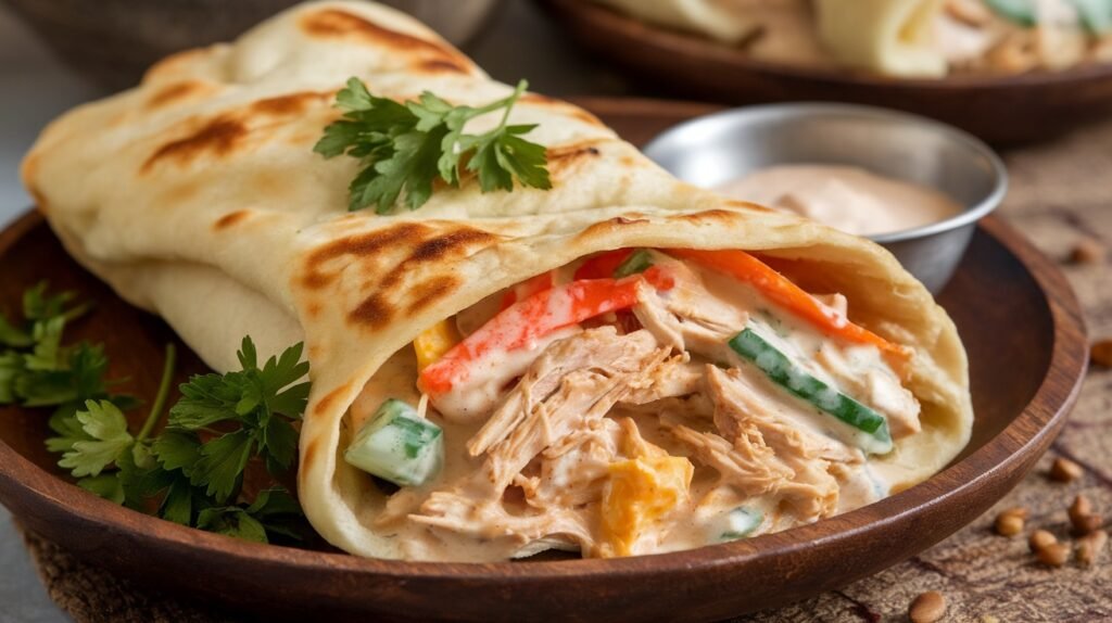 Chicken Pot Pie Naan Wraps