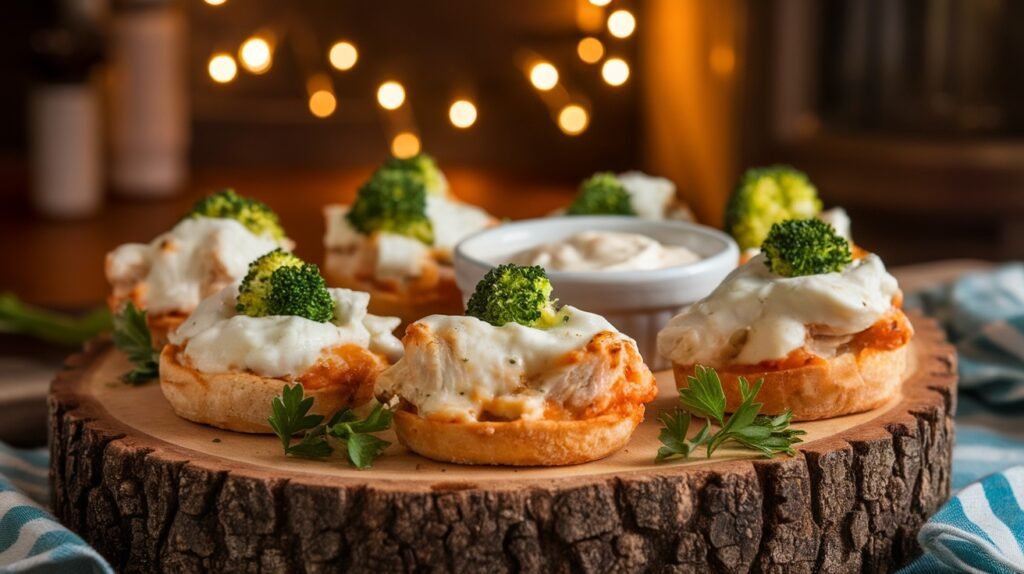 Chicken and Broccoli Alfredo Pizza Bites