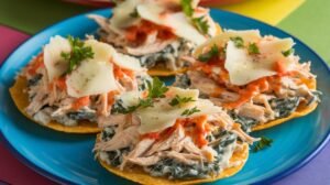 Chicken and Spinach Alfredo Tostadas