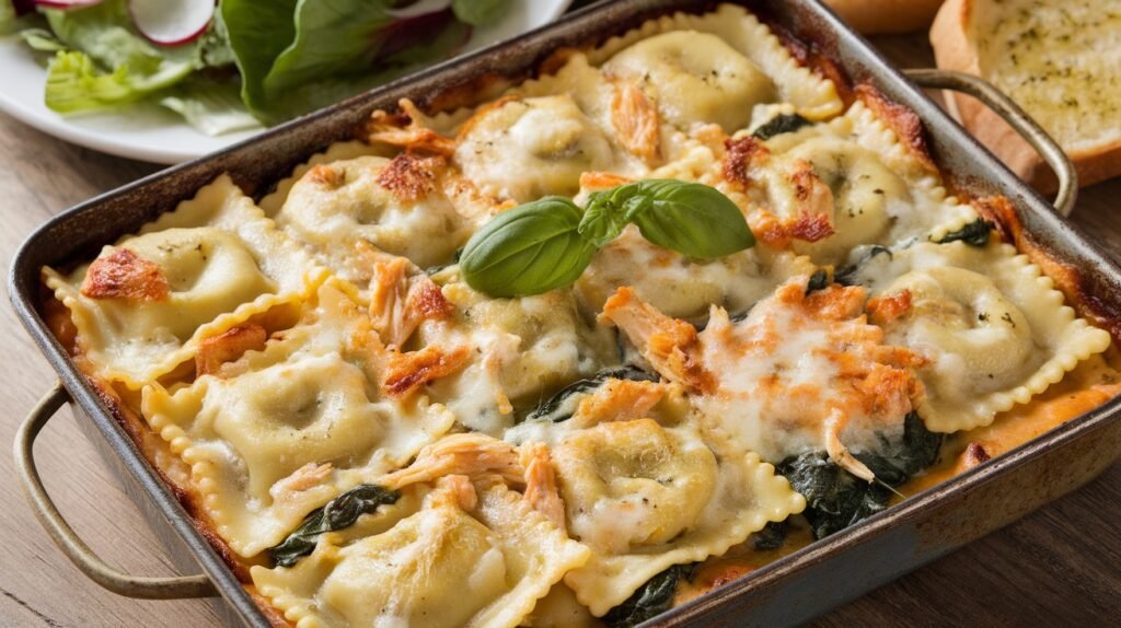 Chicken and Spinach Pesto Ravioli Bake