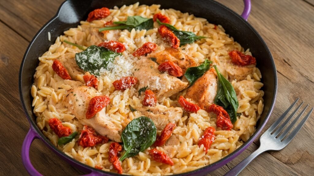 Chicken and Sundried Tomato Orzo Skillet