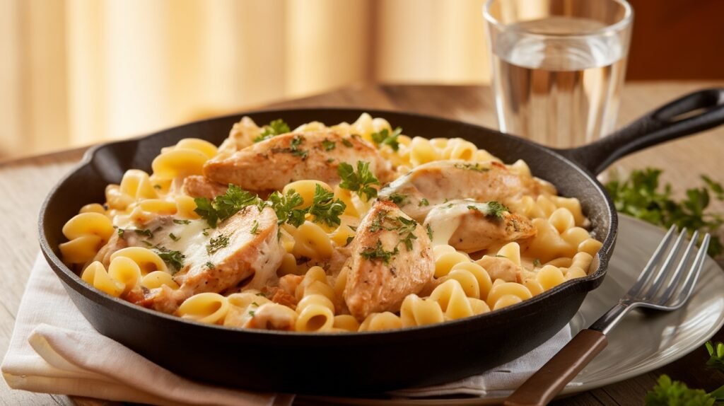 Chicken and Swiss Pasta Skillet